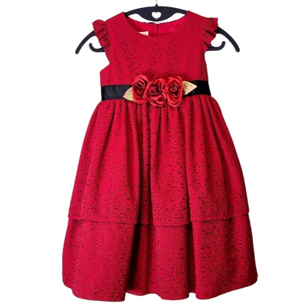 Laura Ashley London Girls Red Lace Flower Tutu Dress Size 6 Party Regency